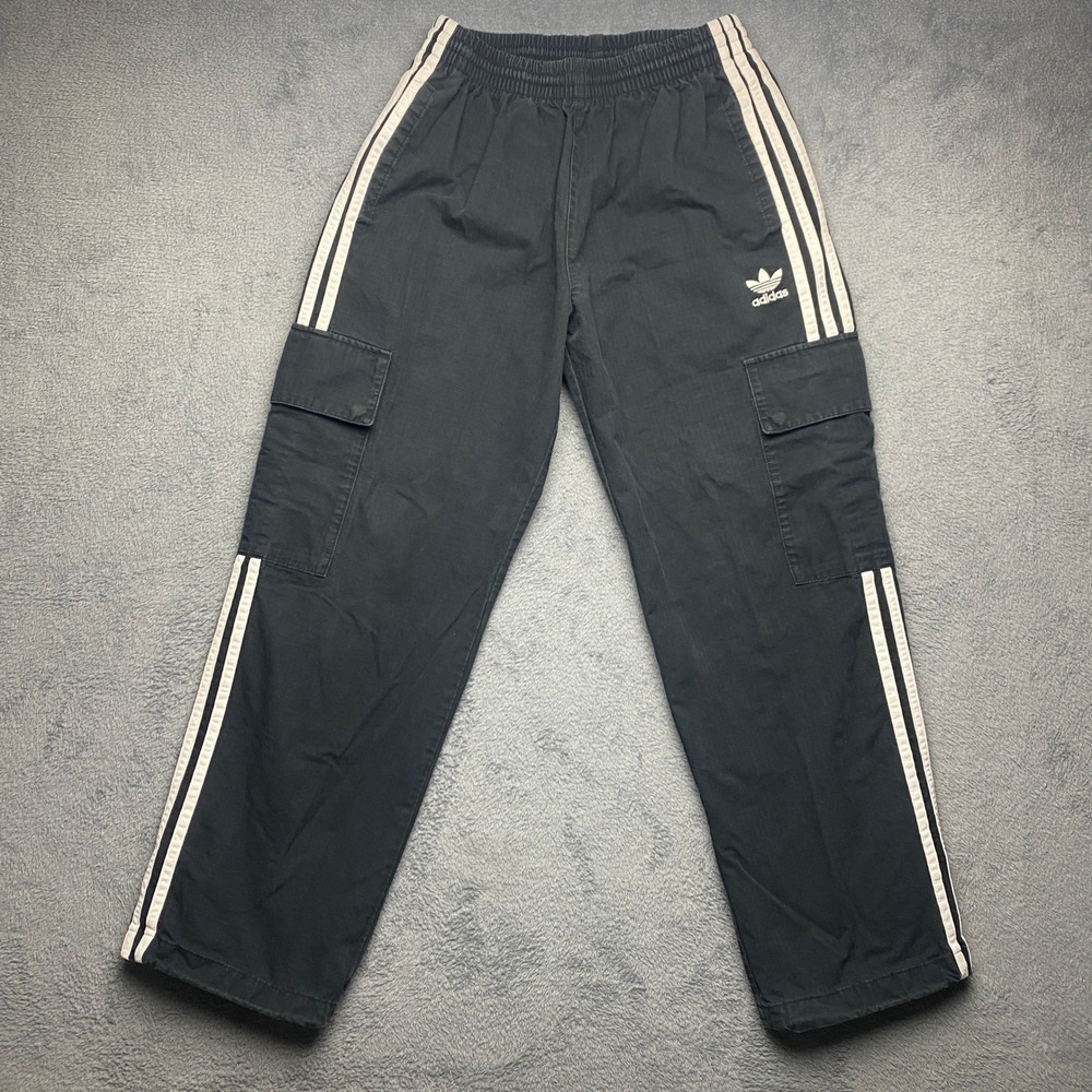 Adidas Originals Pants Mens Small Ripstop Cargo Black White 3 Stripe Trefoil
